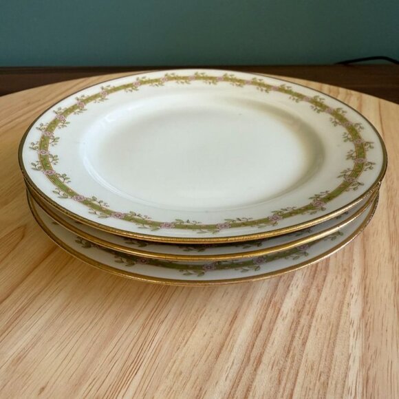 3 Limoges GDA France Pink & Green Floral Vine Dessert/Salad Plates 6 1/4" - Picture 8 of 10